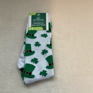 Festive Green and White Knee High Socks
